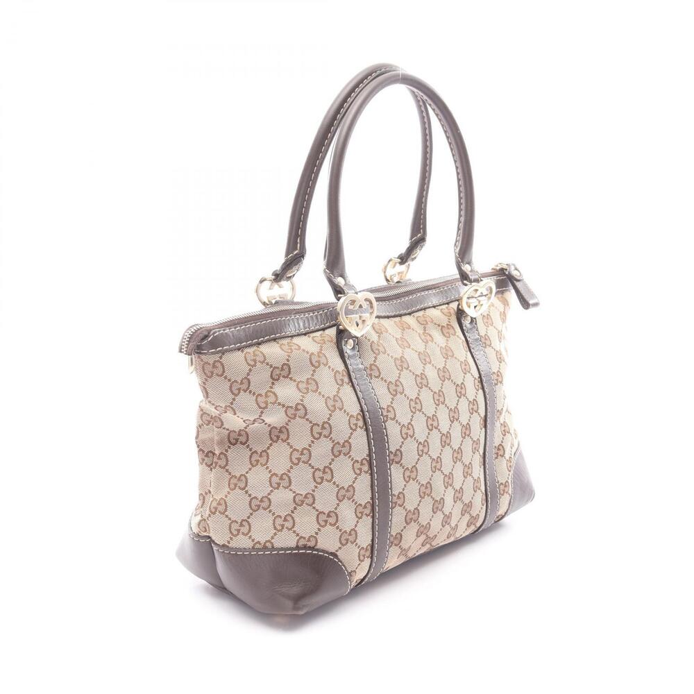 Gucci Canvas Bag Beige Tote Lovely GG Leather Brown Tan Brown